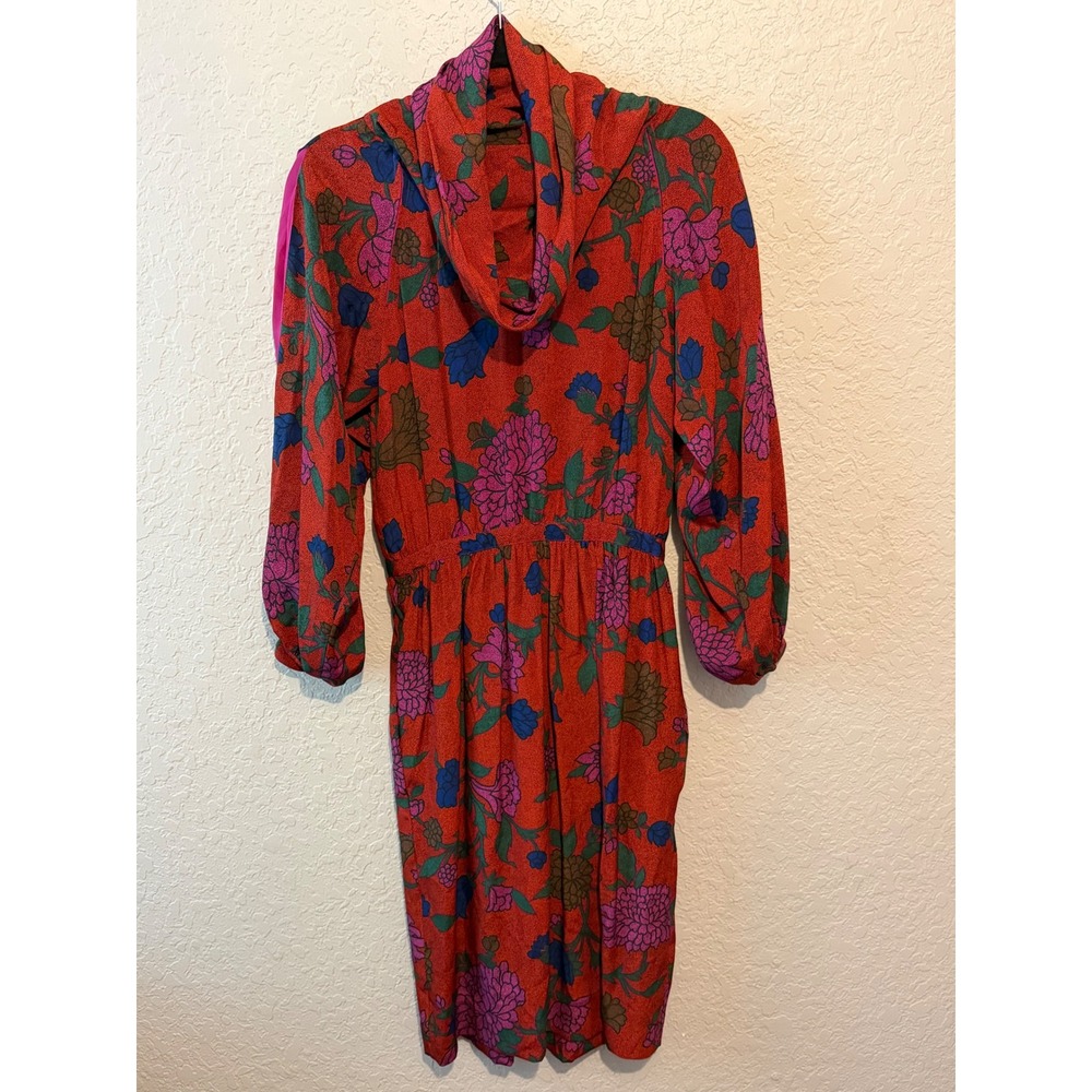 Vintage Silk Floral Scarf Neck Dress Size 8 Bold Boho Retro Romantic 70s Fall